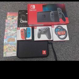Nintendo switch grey edition large bundle.
Includes Grey edition Console with 2 joy cons, adapter, docking station, joy con grip, 2 joy con straps and a high speed HDMI  cable.
Wireless Pro controller
Blue & red joy con pair
Joy con wheel pair
1 spare tempered glass protector
4 games and a carry case.
All Nintendo switch brand.
All excellent condition and all come in original boxes.