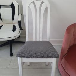Lovely dining chairs.

The last picture shows what they used to look like. I have spray painted and added grey cushioning and have used for about 6 months.

£40 or nearest offer. Quick sale so let me know.
