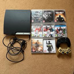 Collection only. Price is for entire bundle what you can see in 1st image and below description: 

- PS3 console
- HDMI and Power cable 
- 2 compatible playstation controllers (gold and black)
- COD Black Ops 1,2,3 
- FIFA 11,12,13 
- COD MW2 + MW3 

Open to offers but great deal!