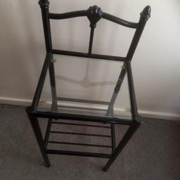 2 metal bedside tables with glass shelve h 32" w 14"