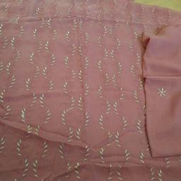 beautiful embroidered suit
front panel is full embroidered please see pictures 
back and sleeves are same as dupatta 
plain salwar with same fabric shameez