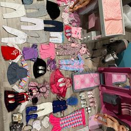 2 Designa friend dolls and lots of clothes and shoes,a suitcase with cat walk,cabin bed with desk and chair.beanbag. A horse and riding gear.Excellent condition.Clean smoke free home.Cash on collection 