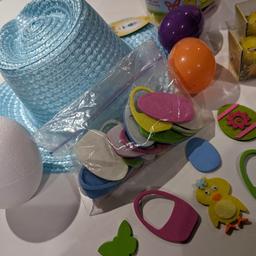 Easter Crafting bundle including:
New blue Easter bonnet
Easter chicks
Stick on foam decorations
Felt fabric Easter themed items
Polystyrene Egg to decorate
2 x plastic egg hunt eggs
No time wasters please
Collection only 