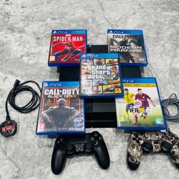 PS4 Huge Bundle x2 Controller 5 Games High condition 500 GB Sony PS4 With 5 games and 2 controllers. Has got a long charging cable and two controllers. It’s in used condition but is still all fully working. Games in fully working condition. Please get in touch if you are interested.