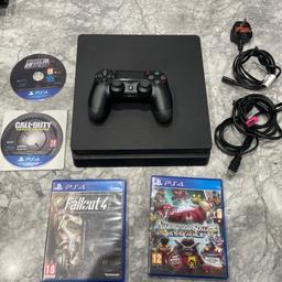 Sony PS4 Slim with 4 Games and Controller 

Sony PS4 Slim. 500 GB with controller and 4 Games. It’s all in fully working and fully funxtinal condition. The controller dose not have any problems like stick drift and it is all working. Please get in touch if you are interested