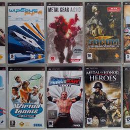 A collection of Ten games for the PlayStation Portable game's console with a 64MB Memory Card .... including

Metal Gear Acid
SOCOM
March To Glory ... 300
Medal Of Honor Heroes
Metal Gear Acid 
NFL Street 2 Unleashed
Practical Intelligence
WipEout Pure
Virtual Tennis 
WWE Raw Vs SmackDown 2007

These are used items

Cash on collection/local delivery from Leyton E10 only