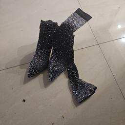 Black sock diamante boot size 6  heel height 4.5 inches
