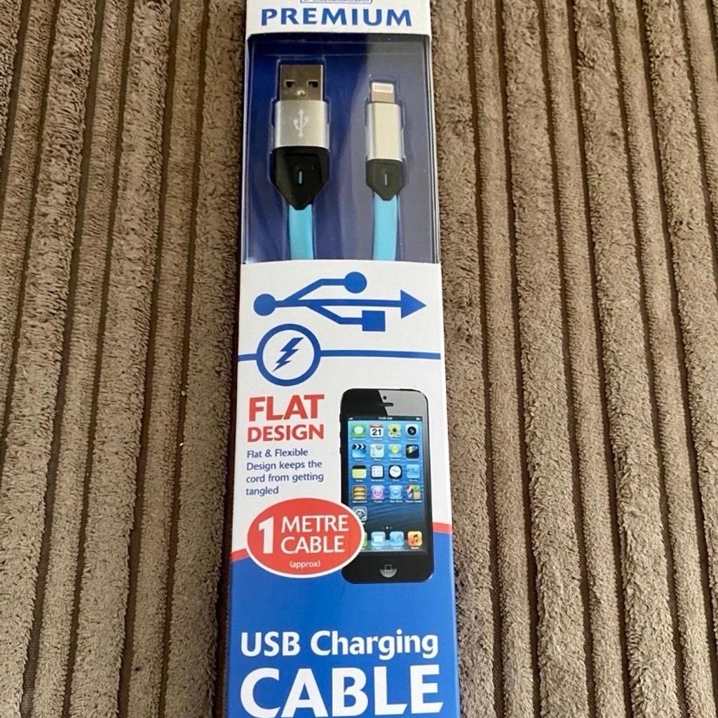 Flat USB Charger Cable Data Sync Charge For Apple iPhone iPad iPod UK. 1 Meter

All brand new
Choice of black/white/blue
Colours
£2 each cable