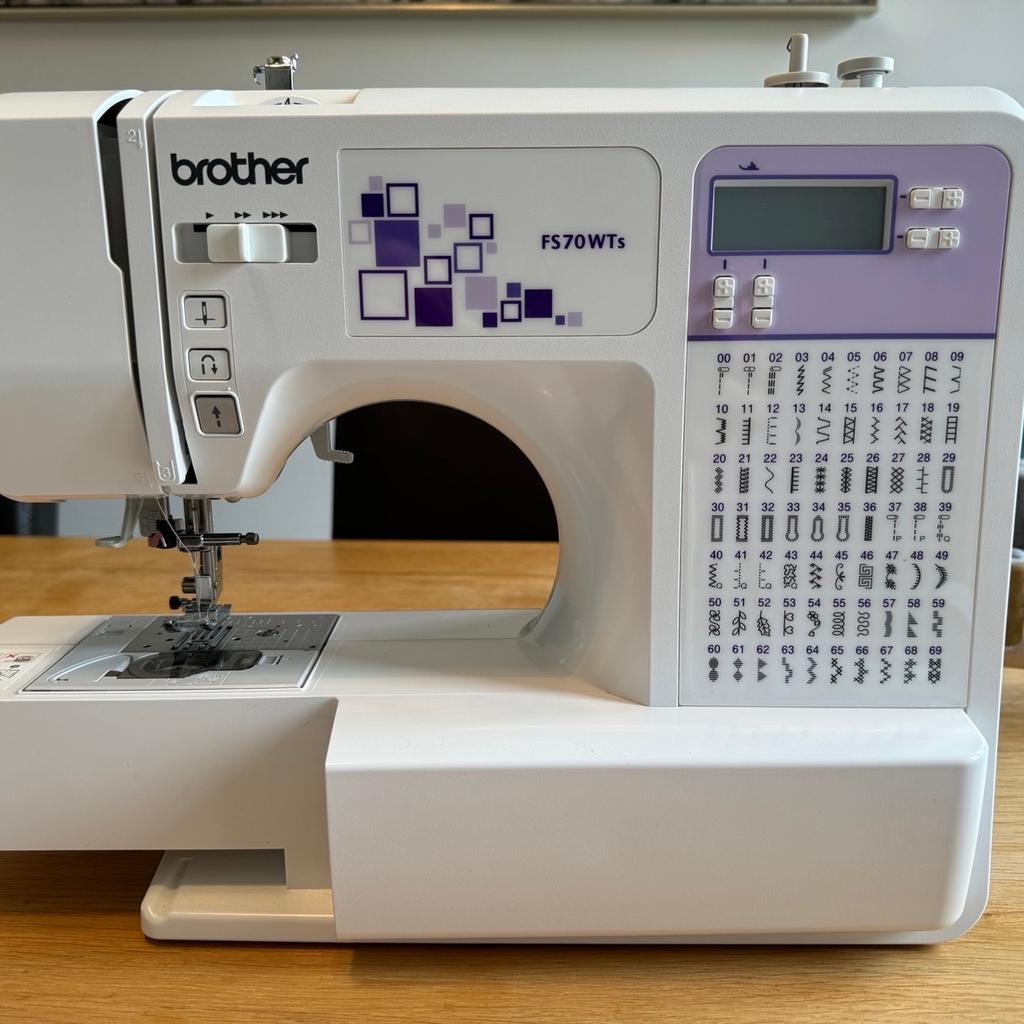 BROTHER FS70WTS Electronic Sewing Machine, Stainless Steel, White/Purple, 44 x 28 x 35 cm

Only been used a handful of times, immaculate condition.
Comes with everything in the photos.
From a smoke and animal free home.