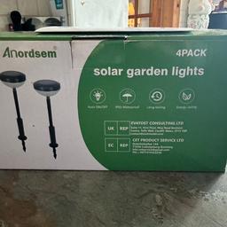 4 pack of solar garden lights. Bright white or colour changing setting. Create a lovely pattern on the ground. New in box. More than 1 box available if wanted. Collection colne Bb88js x