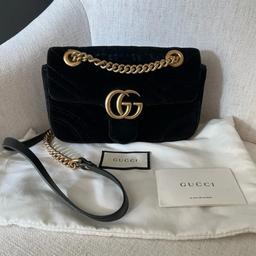Authentic Gucci Marmont Black Velvet Matelasse GG Mini Crossbody Bag