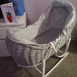 slight chips to the edge as seen in picture. overall in good condition. collection only from b14. comes with basket dressing , fitted sheet , mattress and the stand . everything u need for a little one