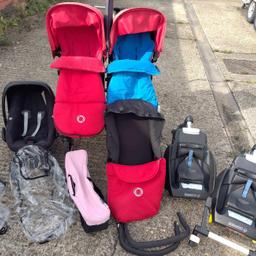 We're selling our lovely pram, with a lot of accessories.

1 carrycot 
1 car seat
1 adapter
2 bases ( one with isofix)
2 rain cover
2 toddler seat
2 footmuff
1 parasol
2 bumper bar
1 luggage basket with cover 

Everything is working perfectly, nice and clean condition, the tyres are inflatable.
The handlebar and bumper bars foam sponge have little scuffs, see on the picture.
Collection from west Bletchley (MK3)
You can pay cash or transfer.
The price is fairly negotiable.