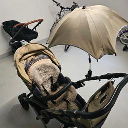 Verkauft wird ein Knorr-baby Kinderwagen Mit Babywanne, Sportaufsatz, Wickeltasche und Sonnenschirm.