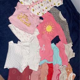 Up to 3 months

8 rompers
3 long slv vests
26 short slv vests
25 baby grows
3 dressing gowns
5 pyjama sets
1 sleeping bag
1 snow suit
1 fur bunny all in one suit
3 jackets (teddy fleece inside)
1 fleece babygrow
1 cardigan
3 pairs of leggings 
4 pairs of joggers
1 t shirt & shorts set
5 short slv t shirts
1 long slv t shirt 
1 Christmas babygrow
2 knit outfits
5 dresses
2 tutu vests
1 beanie
2 pairs tights