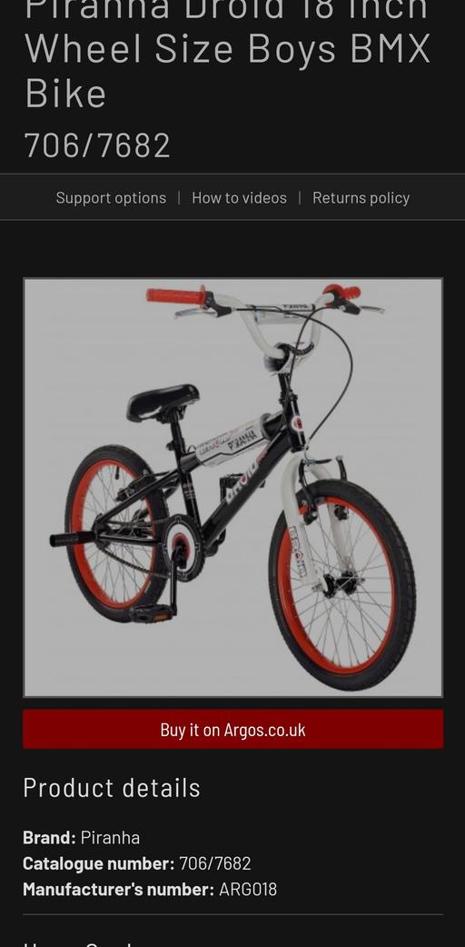 Buy & Sell West London Hillingdon - Photos for Piranha Droid 18 inch Wheel Size Boys BMX Bik