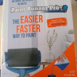 Paint Runner pro - the faster, easier way to paint. Paint goes directly into the roller, no messy trays and refill spills, fast, easy and precise painting, mess free and precise decorating. Made by JML. Only used once and as new. Check it out how to use it on You Tube.