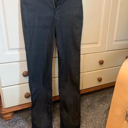 Black coated (pu / leather look) jeans. Size 10 from Primark. Coating has come away at the top of the rear waistband as picture shows, other than this good condition.

If postage is required, postage costs will be extra.