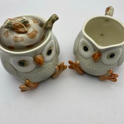 This collectable Fitz & Floyd Spotted Owl Cream & Sugar Bowl is a rare find for any vintage kitchenware collector. The charming owl pattern features multicolor hand painting on high-quality ceramic and porcelain material, making it perfect for hot or cold beverages. Produced in 1978, this cream and sugar set is a true original and licensed reproduction from the 1970s style.

Crafted in Japan, this unique piece of glassware is a great addition to any home decor and is perfect for serving coffee or tea with a vintage touch. With its one-of-a-kind features and exquisite design, this collectable Fitz & Floyd Spotted Owl Cream & Sugar Bowl is a must-have for owl lovers and those who appreciate rare and unique kitchenware