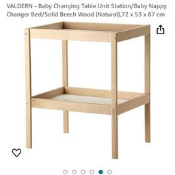 Bought from IKEA it’s in immaculate condition 
Baby changing nappy unit with storage at the bottom to place baby’s nappy’s and accessories ect …
Pick up only 
Already dismounted ready to be picked up anytime