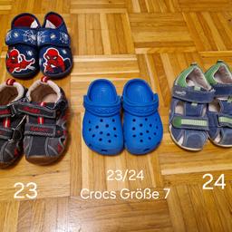 Crocs Größe 7 (23/24) 5€
Hausschuhe Spiderman/ Bobbi Shoes Größe 23 je 2€
Superfit Sandalen Größe 24 5€