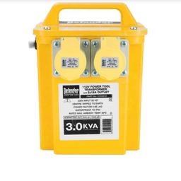 ☎️CONTACT ME ON: 079-400-244-62

I have 5 of these for sale, some are 3.0KVA & some are 3.3KVA.

I also have 2 bigger ones (SEE OTHER LISTINGS)

Defender’s most popular transformer can be used with corded products such as SDS drills, small demolition hammers, bench grinders, 4.5" angle grinders, jigsaw’s and circular saws. Additionally suited for lighting products, industrial fans, dehumidifiers and fume extractors.
PART NUMBER: E203010

Features and Benefits:
* Intermittent rating of 3000W - duty cycle 5 mins on / 15 mins off
* Continuous rating of 1650W
* Made and tested in the UK for reliability and durability
* Fitted with 240V 13A plug
* Centre tapped to earth for extra safety

SPECIFICATION:

Voltage: 110V
Outlets: 2x 16A
Cable: 1.8M, 1.5mm, 3 Core - H07-RNF
Weight: 18KG
Standard: BSEN 61558-1

This item is sold as seen, no Warrenty offered.

PRICE IS £50 EACH
CONDITION: USED
AVAILABLE ASAP
COLLECTION IS PREFERRED
ENQUIRE FOR DELIVERY FEE