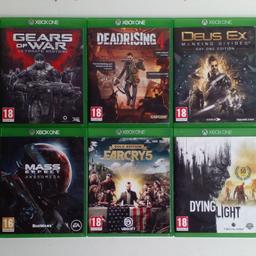A collection of Fifteen (15) games for the Xbox One games console including -

Bleeding Edge
Battlefield 1
Dying Light
Deus Ex ManKind Divided
Dead Rising 4
FarCry 5 Special Edition
FallOut 76 - In the Division case
Fifa 21
F1 2016
For Honor
Gears Of war Ultimate Edition
Halo 5
Metal Gear Solid V
Mass Effect Andromin
The Crew

These are used items

Cash on collection from Leyton E10/local Delivery Or Free post available