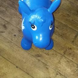 A blue bouncy donkey for a toddler. Great condition. Hardly used.