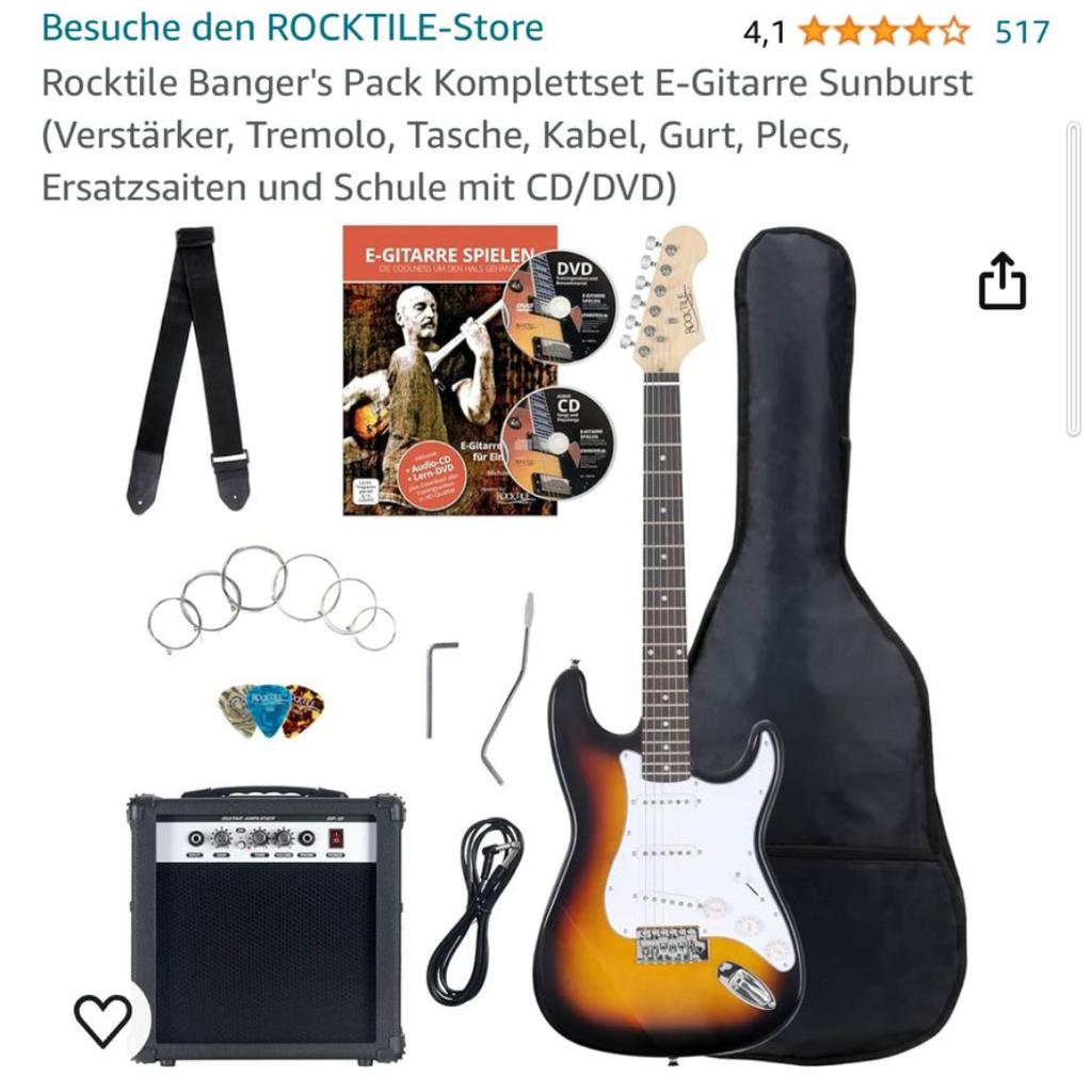 E- Gitarre für Einsteiger von Rocktile Komplettset, Zubehör siehe Fotos, 1-2 x benutzt,
nur Abholung