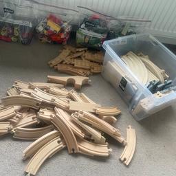 Wooden train set
3 different sets
Sold all together
Wide track, slim track, garage, shops, cars, people, trees, wooden trains & battery powered trains 
Used but good condition
Non smoking household 
Collection only ( very heavy )