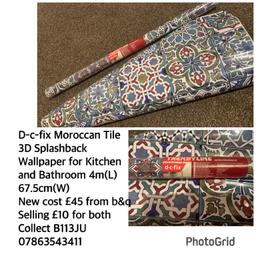 d-c-fix Moroccan Tile 3D Splashback Wallpaper for Kitchen and Bathroom 4m(L) 67.5cm(W)
2 rolls only
Cost £22.45 each
Both for £11
Collect B113JU
07863543411