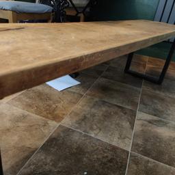reclaimed wooden bench with metal square legs. excellent condition
