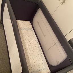 Travel cot with a new mattress for sale. No stains on mattress and was bought separately. Always used a protector.

Small hole on the net but it came like that.

Get in touch if interested