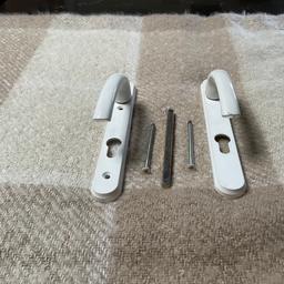 One Pair Of  White Patio Door Handles Size 122 mm Screw Hole Centres Collection Only From Rowley Regis (B659RB )  NO Offers Or Time Wasters No Pay Pal