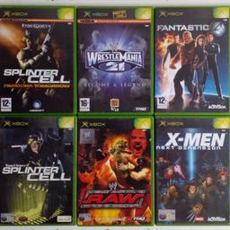 This is a collection of 20 games for the original XBOX games console (2001)

Colin Mcrae Rally 3
Everything Or Nothing 007
Fantastic Four
Fifa Street 
Fight Club
Hitman 2
Just Cause
L.O.T.R Fellowship Of The Ring
L.O.T.R Return Of The King
Mercenaries 
NFL Street 
Reign Of Fire
Rainbow Six Lockdown 
Spartan Total Worrior 
Splinter Cell Chaos Theory 
Splinter Cell Pandora Tomorrow 
Worms 3D
WWE WrestleMaina 21
WWE Raw
X-men Next Dimension 

These are used items most but not all games may have manules 

Cash on collection from Leyton E10/local Delivery Or Free post available