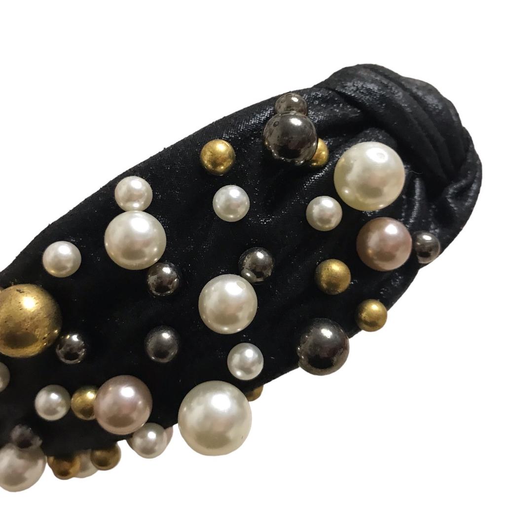 Damen Haarreifen schwarz mit Perlen