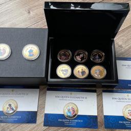Bradford Exchange set of Queen Elizabeth crowning legacy collection boxed box set 8 coins in set alloy fully layered in pure 24- carat gold
have more coin sets for sale
collection WR117PT or can post for special delivery postage costs