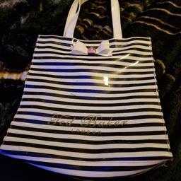 Large Ted Baker plastic/pvc bag tote/shopper
black and white stripes 
inside zip compartment 
few ink marks throughout