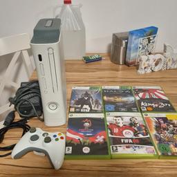 Verkauft wird eine Xbox 360 mit einen Controller, Netzteil ,Hdmi Kabel Konsole hat eine 60gb Festplatte +6 Spiele was am Foto abgebildet sind , funktioniert einwandfrei.