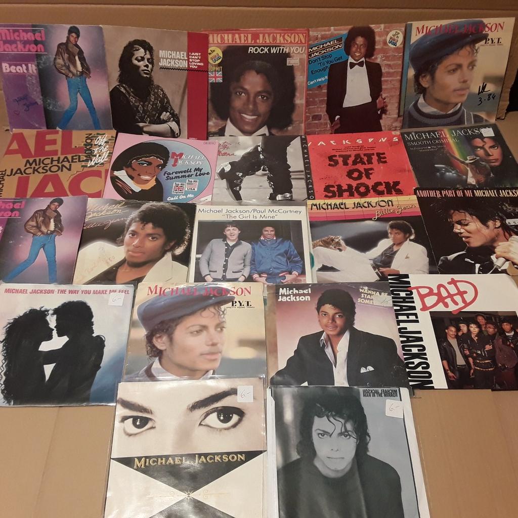 Verkaufe 21 Stk.Singl's Schallplatten von Michael Jackson
Die Schallplatten sind meist in gutem bis sehr guten Zustand,
die Cover von gut bis mit Gebrauchsspuren
(Beschriftung, Einrisse usw.).
Siehe Bilder