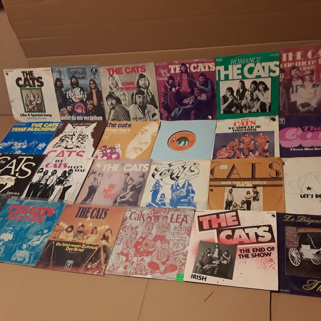 Verkaufe 24 Stk.Singl's Schallplatten von The Cats
Die Schallplatten sind meist in gutem bis sehr guten Zustand,
die Cover von gut bis mit Gebrauchsspuren
(Beschriftung, Einrisse usw.).
Siehe Bilder