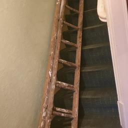 Has 11 rungs on each ladder.
Wooden ladder has metal attachments to hold together. Used but still has alot of use left.
Pick up only .
Open to offers