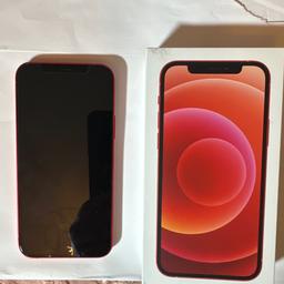 Pre-owned Apple IPhone 12 product Red 128gb in Excellent condition- unlocked, in original box. No lightning cable. Will come with already fitted screen protector and one spare and four mobile cases in various designs.