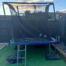 TRAMPOLINE FOR SALE 10ft x 8ft rectangular trampoline without ladder for sale. Used but very rarely so still in good condition. The upright bars seem to be slightly out of shape due to the windy weather (see images) however in our opinion this doesn’t seem to have affected anything. Ladder not included. Please note the item will be dismantled as much as possible (can leave some pieces assembled if you require) however we don’t have assembly instructions.

£50 cash on collection - Erith DA8 area