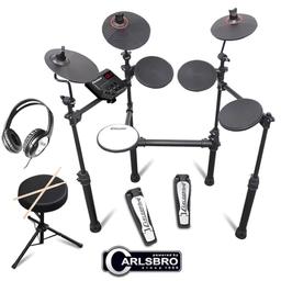 Bought off Amazon for over £200. Used only a couple of times. Carlsbro electronic drum kit. Can plug in earphones or an amp. Amp not included. Light weight and easy to pick up.