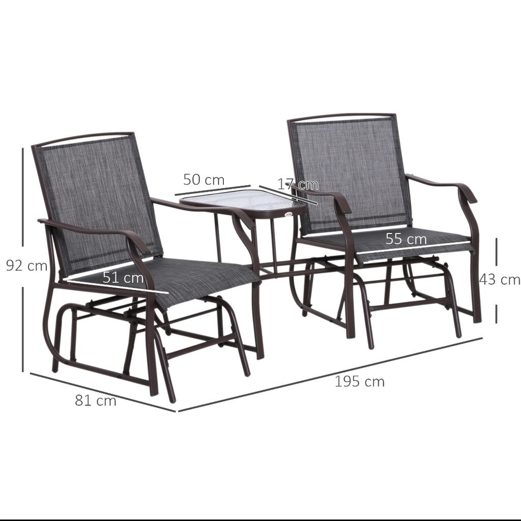 3 Piece Rattan Bistro Set With Rocking Chairs - Brown/Grey A multifunctional glide seat duo from Outsunny is a 3-piece Rattan Tea Table Bistro Set. The glider chair's steel structure is strong and long-lasting for frequent use. simple to maintain. Drinks, books, and other items are excellent to have nearby on the middle table. 