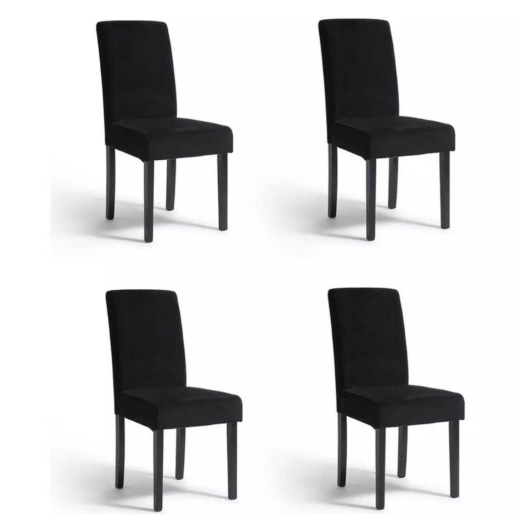 🔹️4 midback velvet dining chairs- black

🔹️New

🔹️Size H95, W44, D54cm

🔹️Max user weight per chair 130kg