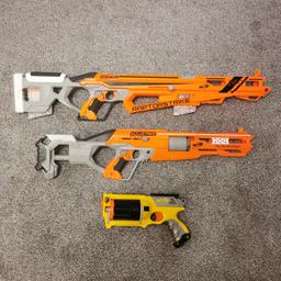 3 Nerf guns

2 long guns (Accustrike series) and a handgun

Raptorstrike comes with 2x magazines (6 bullet capacity) as seen in photos

Other long gun is a Alphahawk, light and accurate shooting.

All shoot well with long distance

Great set, new would cost £90 to £100

Collection from Fulwood In Preston

Selling to fund my lad who's travelling in Vietnam. Selling stuff to fund him as he's running out of cash.