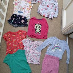 All good condition.

Age 1.5-2 years (18-24 months)

Includes 3 4 t shirts, one long sleeved sequin top, set of PJs and a Peppa pig hoody.

I can deliver if local.
