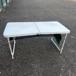 - in very good used condition
- aluminium & lightweight 
- useful netting storage shelf beneath the table top
- folds in half for storage & transport 
- 121cm long x 60cm wide x 54cm high
- No Offers Thankyou 
- Cash only please 
- Quick Collection only please from Epsom Downs kt18 5tp 
- PLEASE DON’T MAKE ARRANGEMENTS TO COLLECT IF YOU’RE NOT GOING TO BOTHER TURNING UP